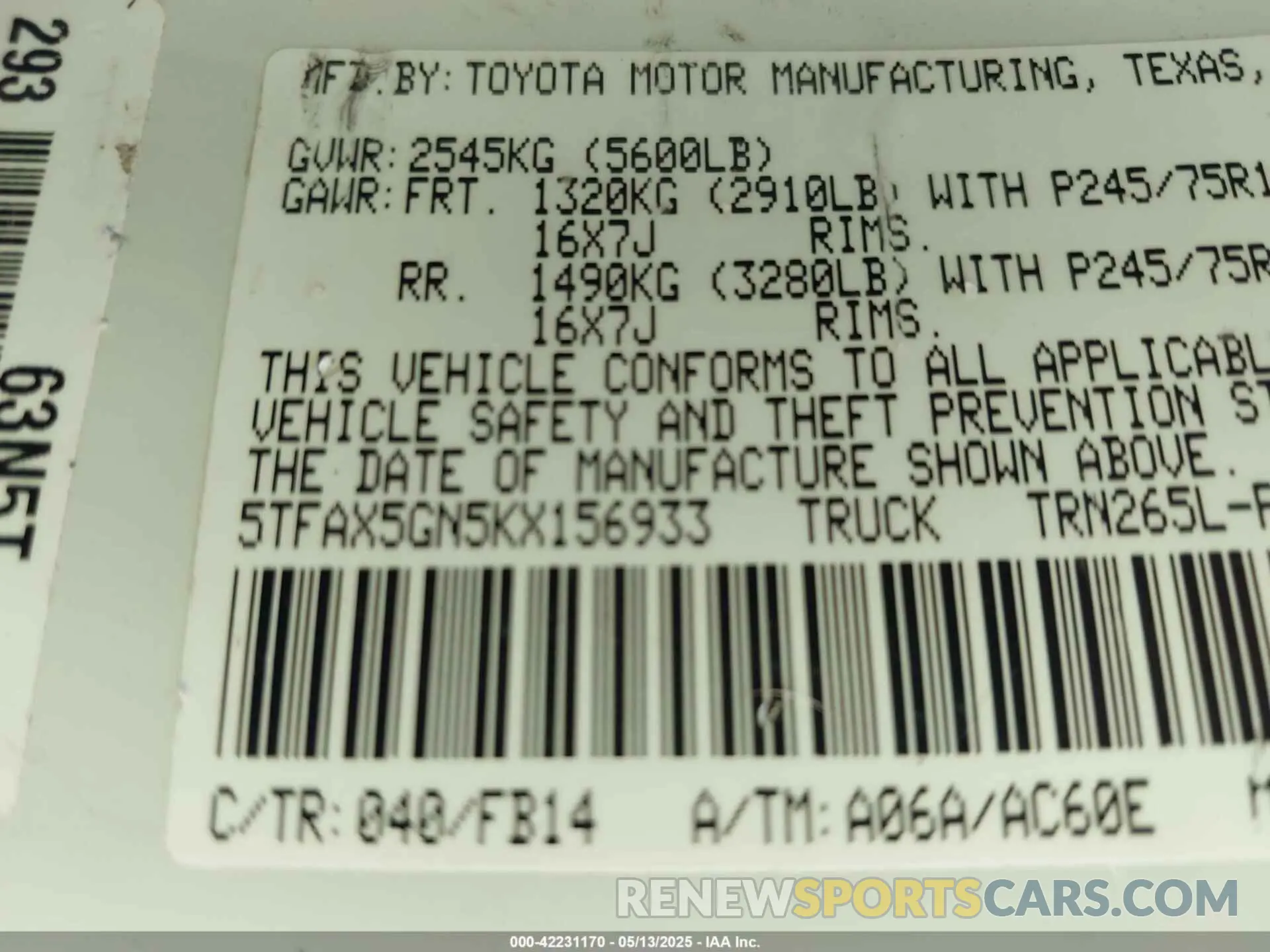 9 fotografías del automóvil dañado 5TFAX5GN5KX156933 TOYOTA TACOMA 2019