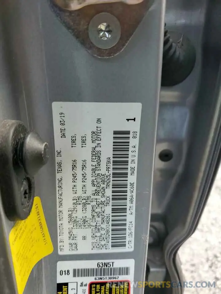 12 fotografías del automóvil dañado 5TFAX5GN8KX148261 TOYOTA TACOMA 2019