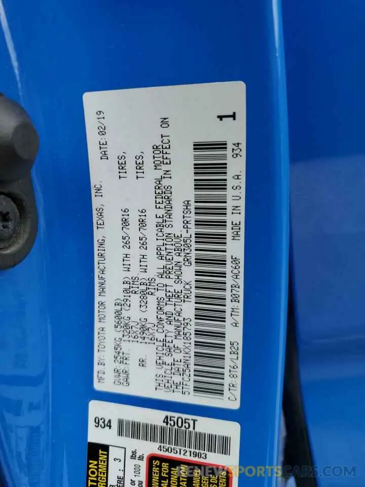 14 fotografías del automóvil dañado 5TFCZ5AN1KX185793 TOYOTA TACOMA 2019