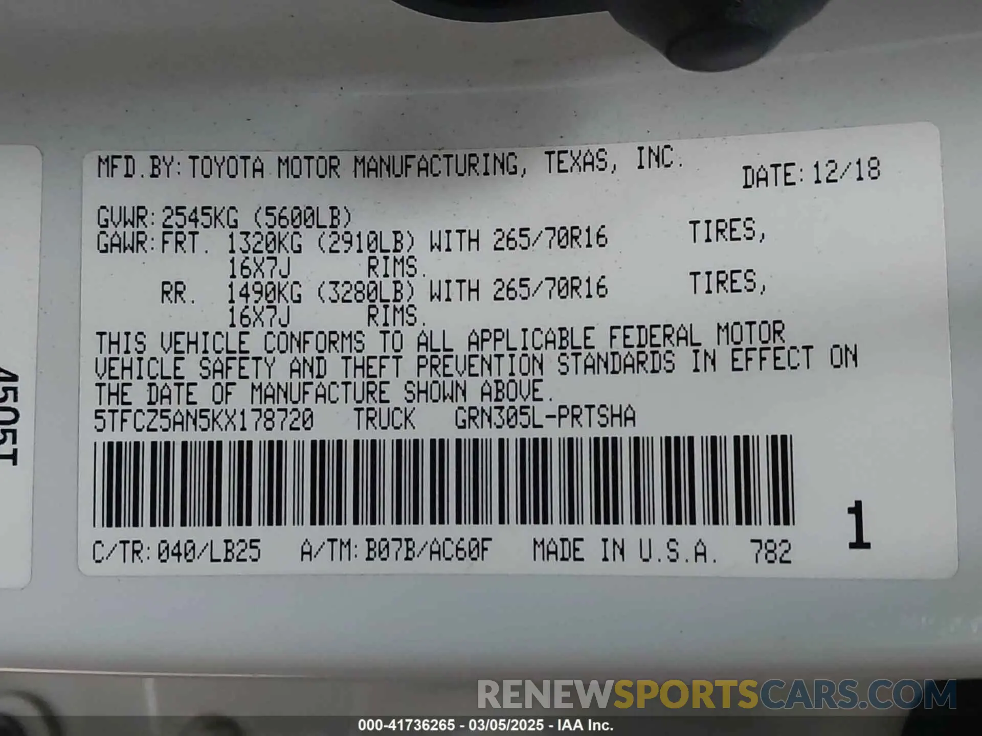 9 fotografías del automóvil dañado 5TFCZ5AN5KX178720 TOYOTA TACOMA 2019