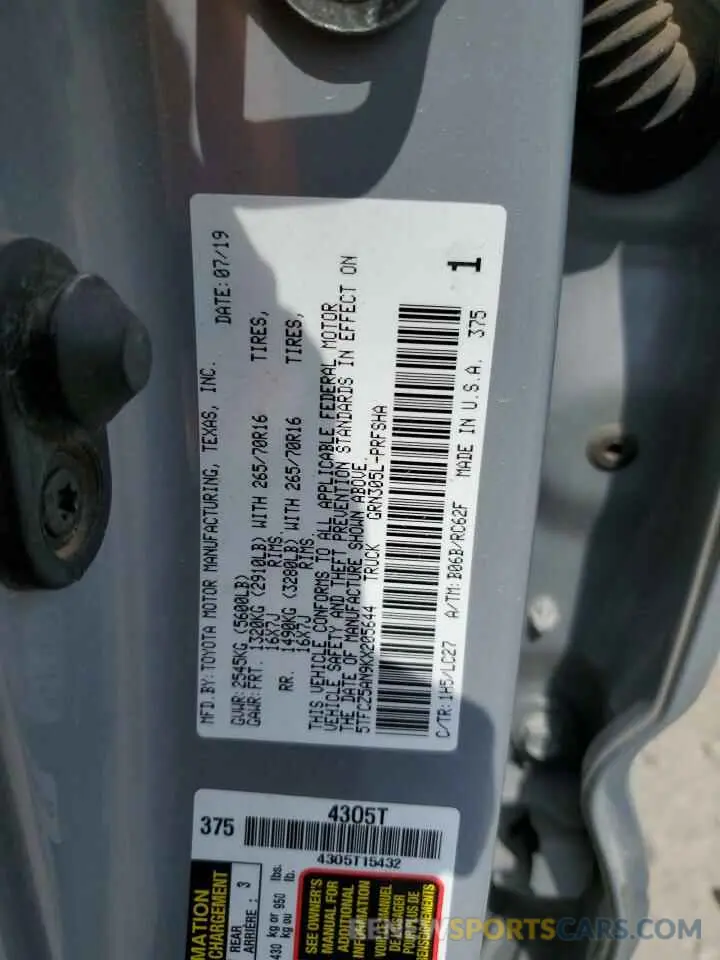 13 fotografías del automóvil dañado 5TFCZ5AN9KX205644 TOYOTA TACOMA 2019