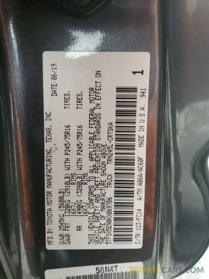13 fotografías del automóvil dañado 5TFSX5EN0KX069786 TOYOTA TACOMA 2019