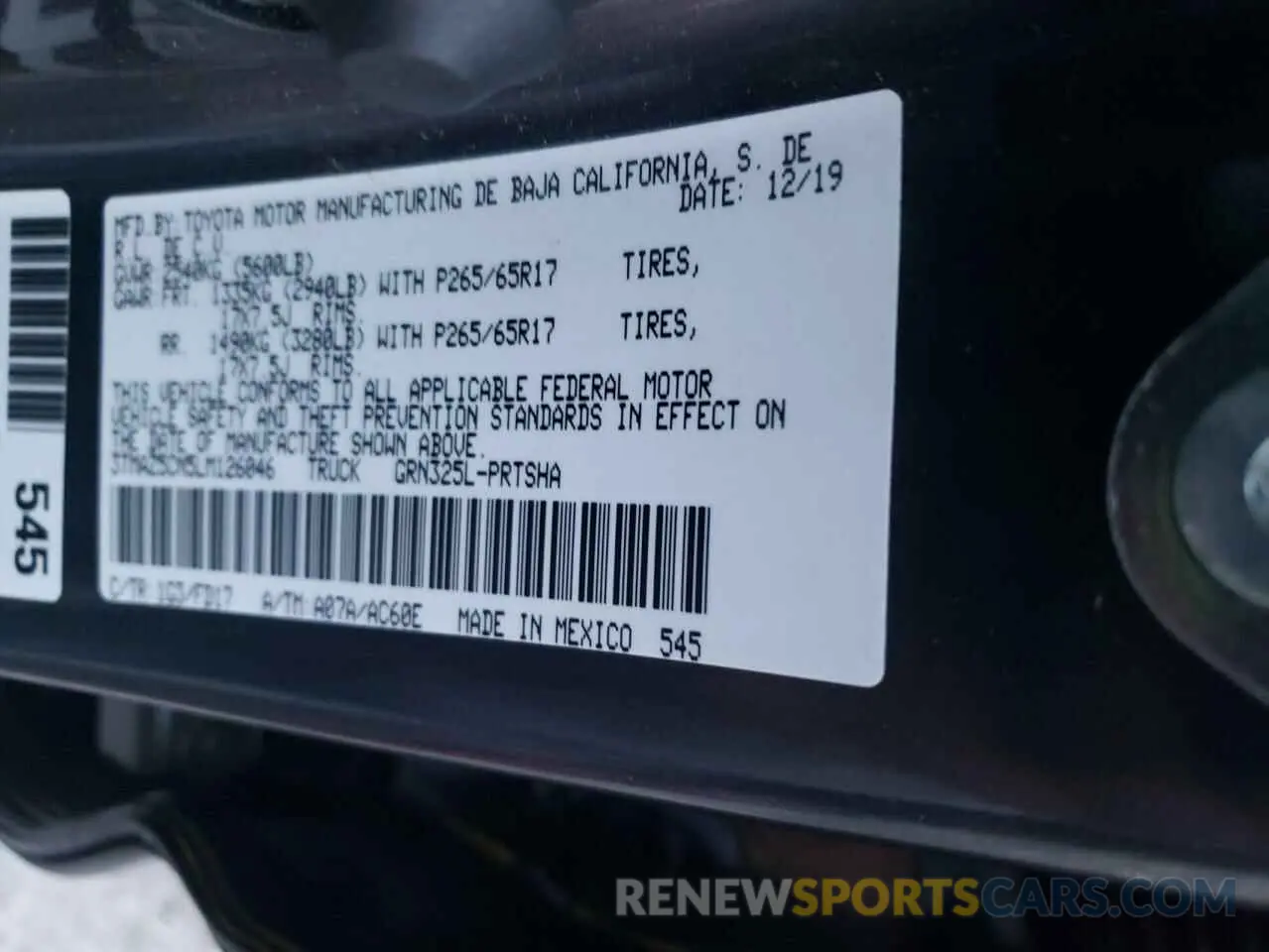 10 fotografías del automóvil dañado 3TMAZ5CN5LM126046 TOYOTA TACOMA 2020