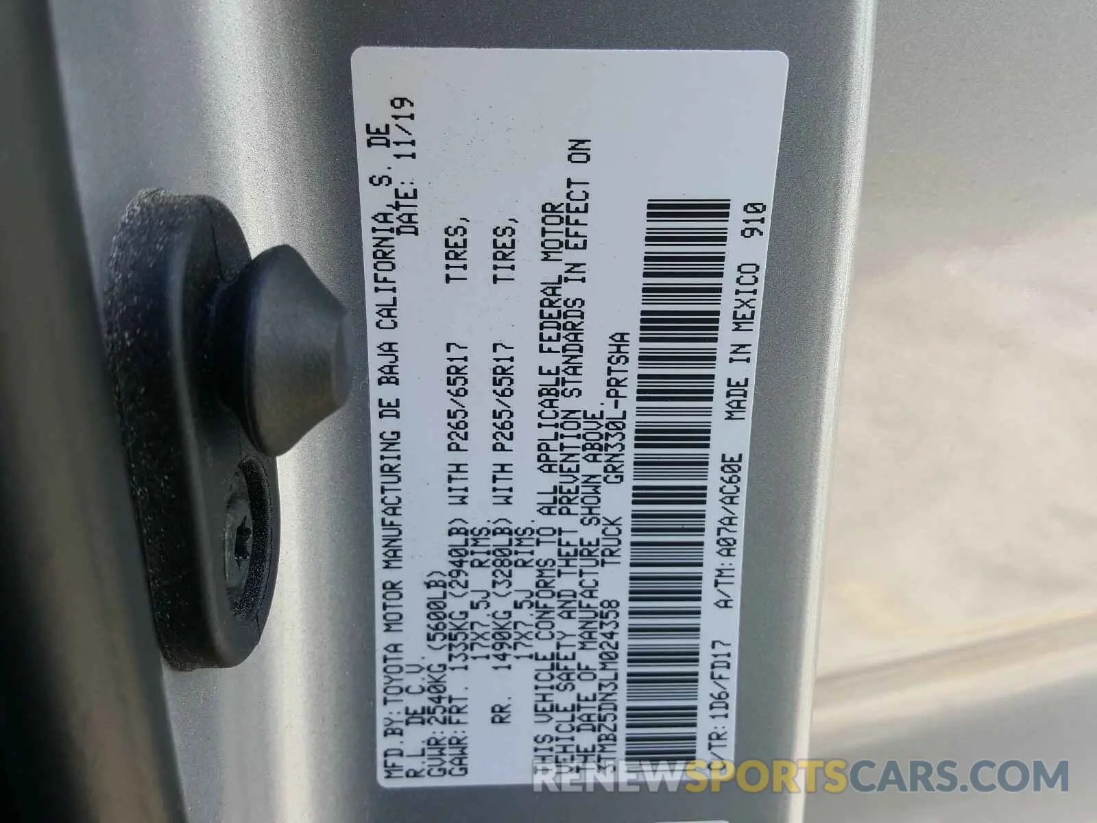 10 fotografías del automóvil dañado 3TMBZ5DN3LM024358 TOYOTA TACOMA 2020