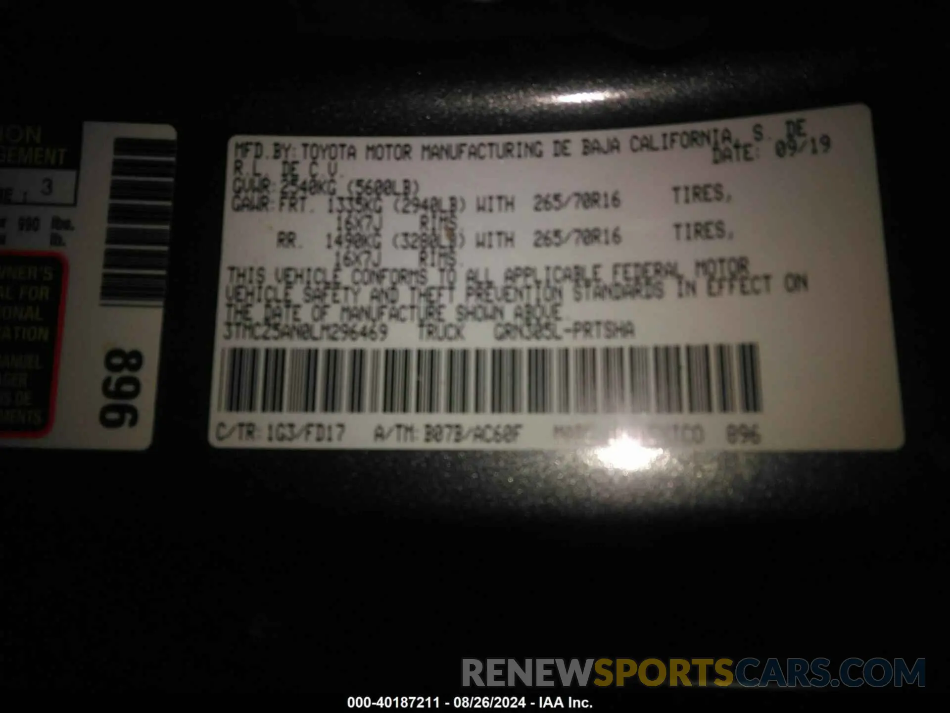 9 fotografías del automóvil dañado 3TMCZ5AN0LM296469 TOYOTA TACOMA 2020