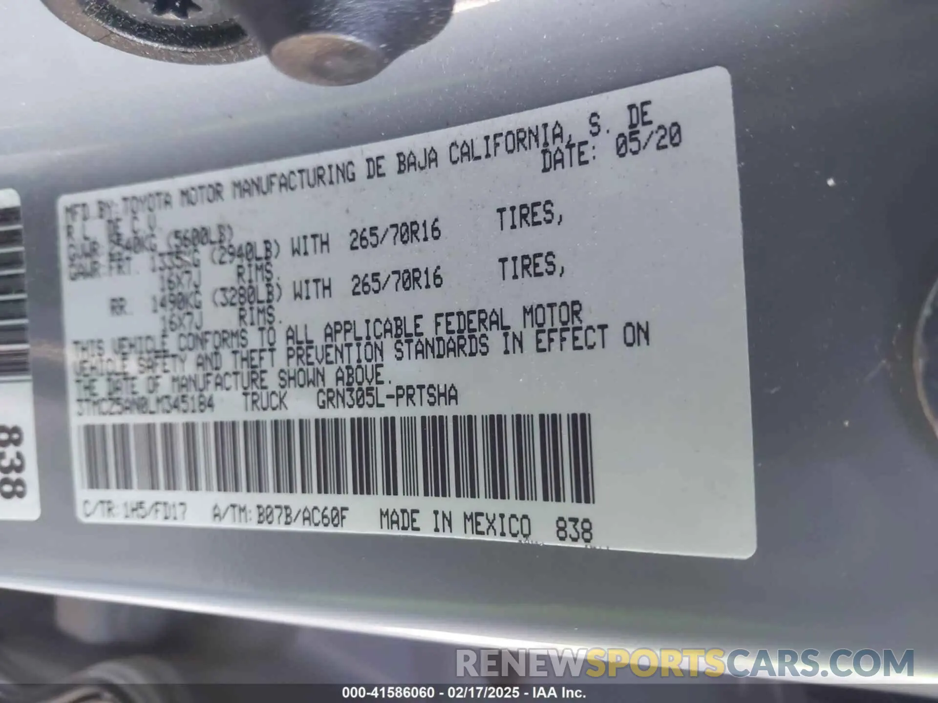 9 fotografías del automóvil dañado 3TMCZ5AN0LM345184 TOYOTA TACOMA 2020
