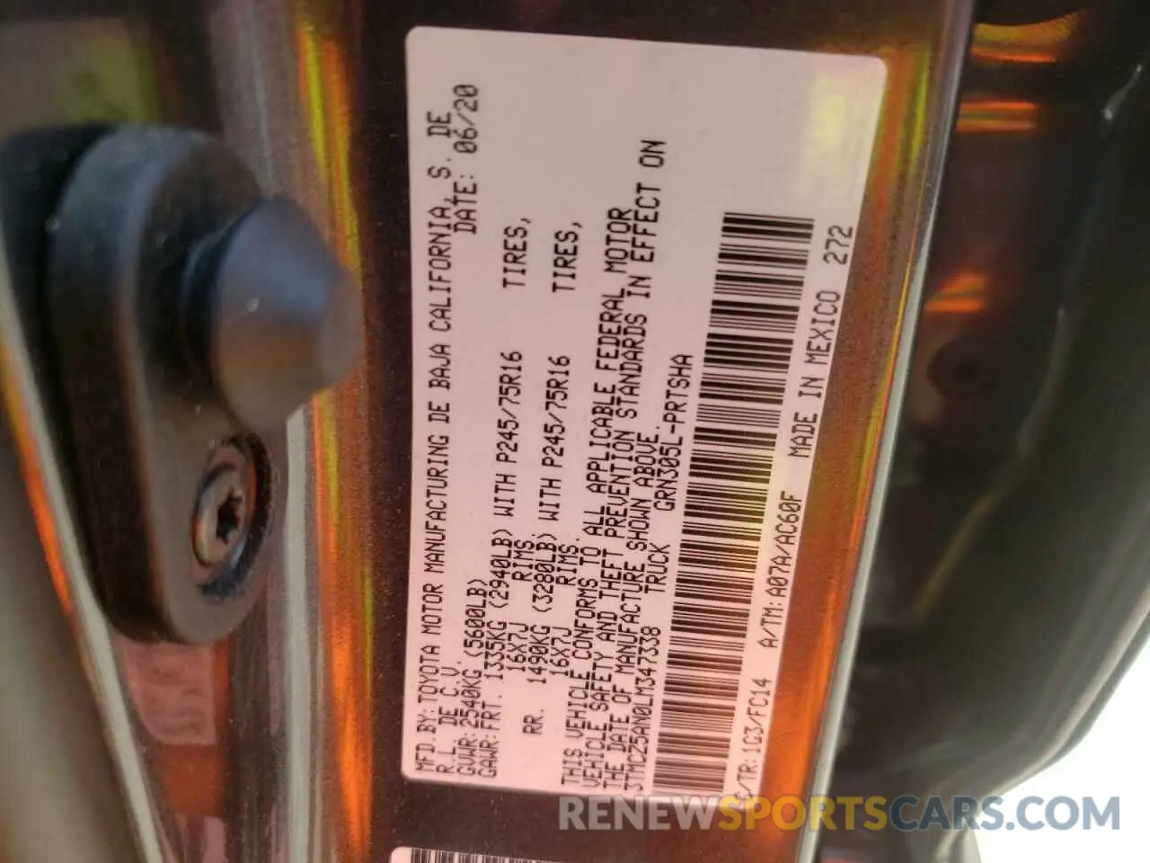 10 fotografías del automóvil dañado 3TMCZ5AN0LM347338 TOYOTA TACOMA 2020