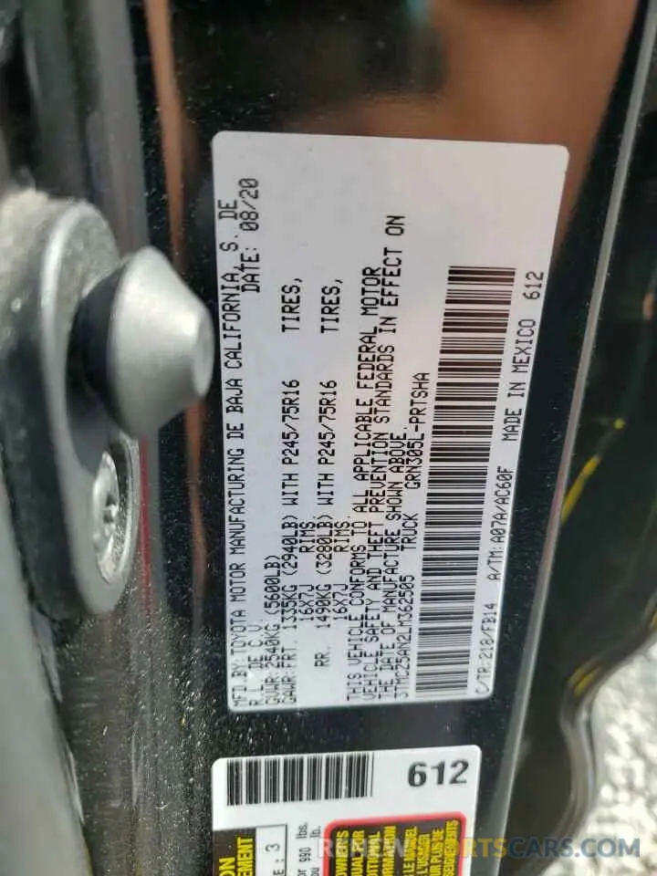 12 fotografías del automóvil dañado 3TMCZ5AN2LM362505 TOYOTA TACOMA 2020