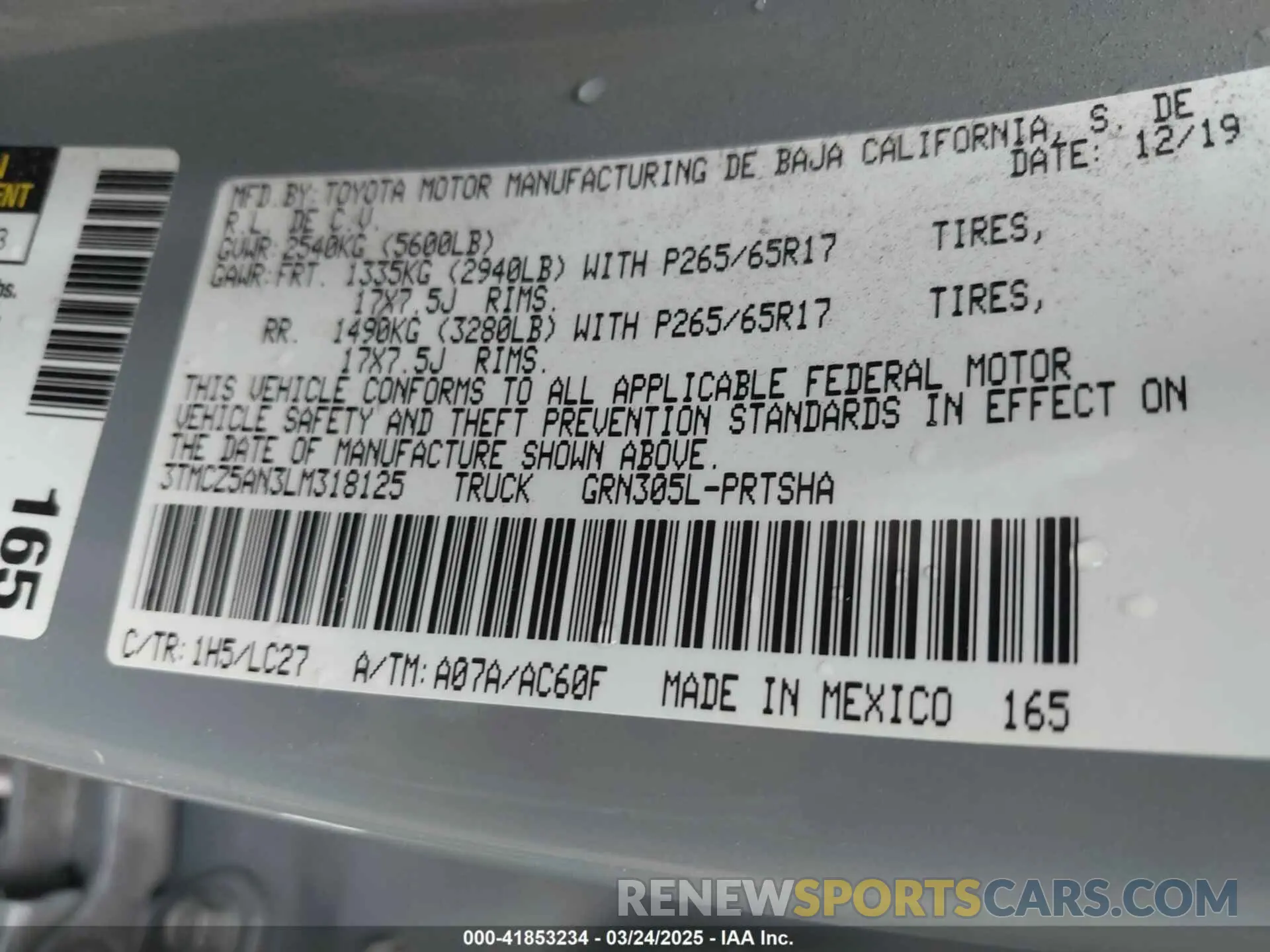 9 fotografías del automóvil dañado 3TMCZ5AN3LM318125 TOYOTA TACOMA 2020