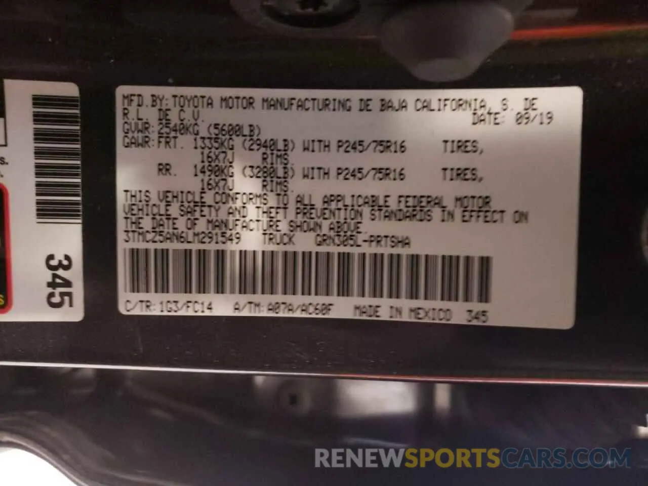 10 fotografías del automóvil dañado 3TMCZ5AN6LM291549 TOYOTA TACOMA 2020