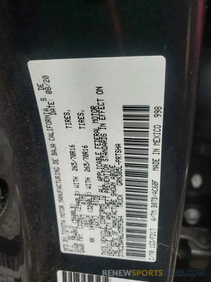 10 fotografías del automóvil dañado 3TMCZ5AN6LM359364 TOYOTA TACOMA 2020