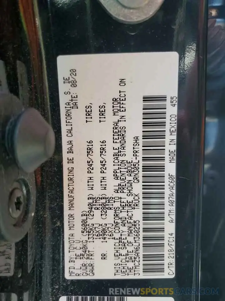12 fotografías del automóvil dañado 3TMCZ5AN6LM360255 TOYOTA TACOMA 2020