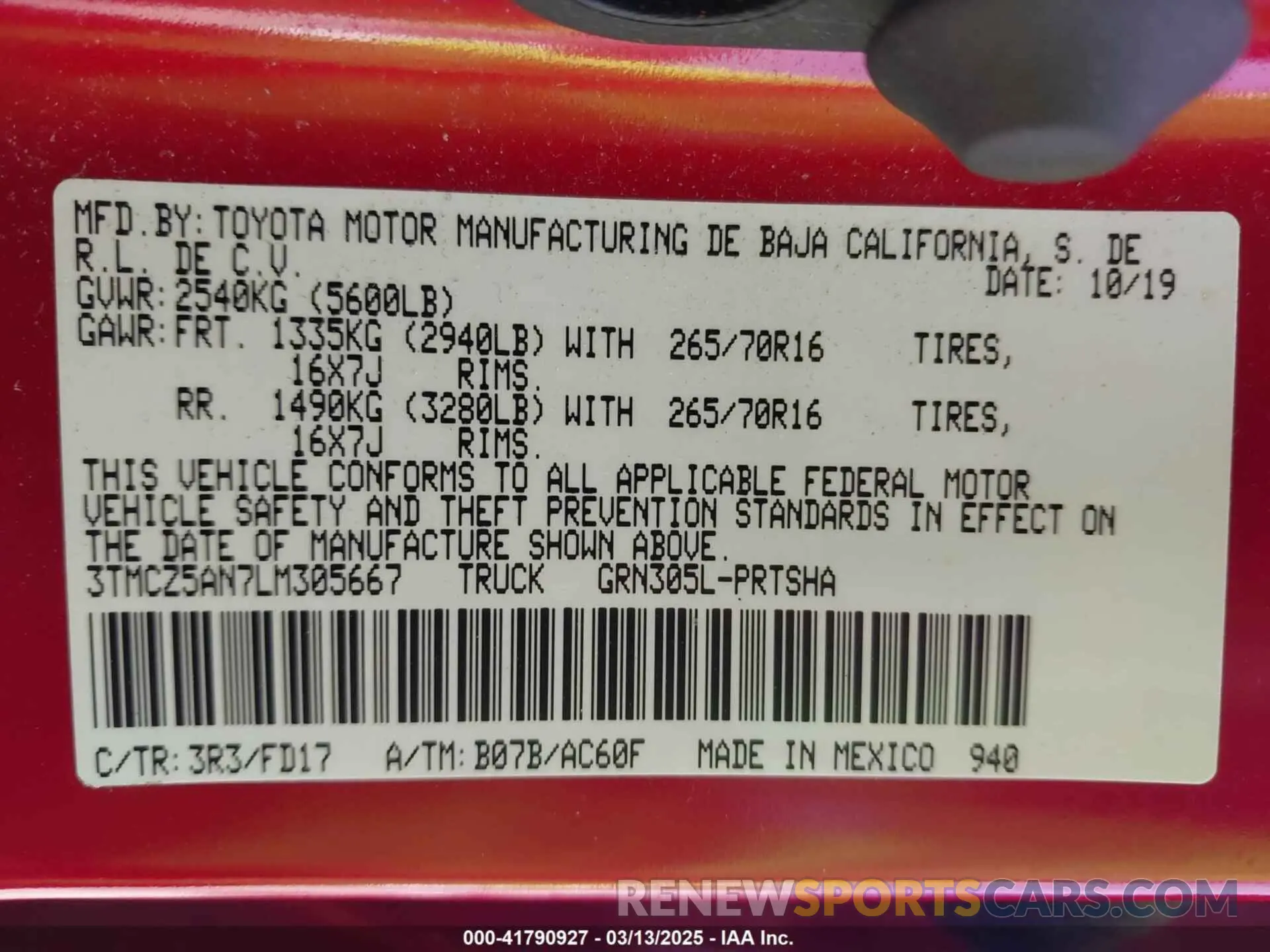 9 fotografías del automóvil dañado 3TMCZ5AN7LM305667 TOYOTA TACOMA 2020
