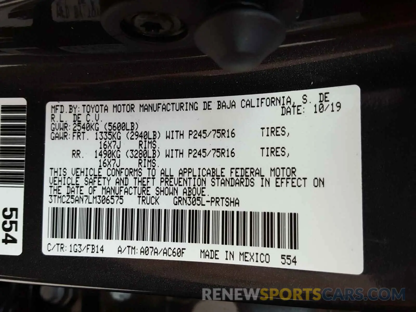 10 fotografías del automóvil dañado 3TMCZ5AN7LM306575 TOYOTA TACOMA 2020