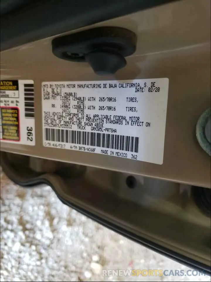 10 fotografías del automóvil dañado 3TMCZ5AN7LM335512 TOYOTA TACOMA 2020
