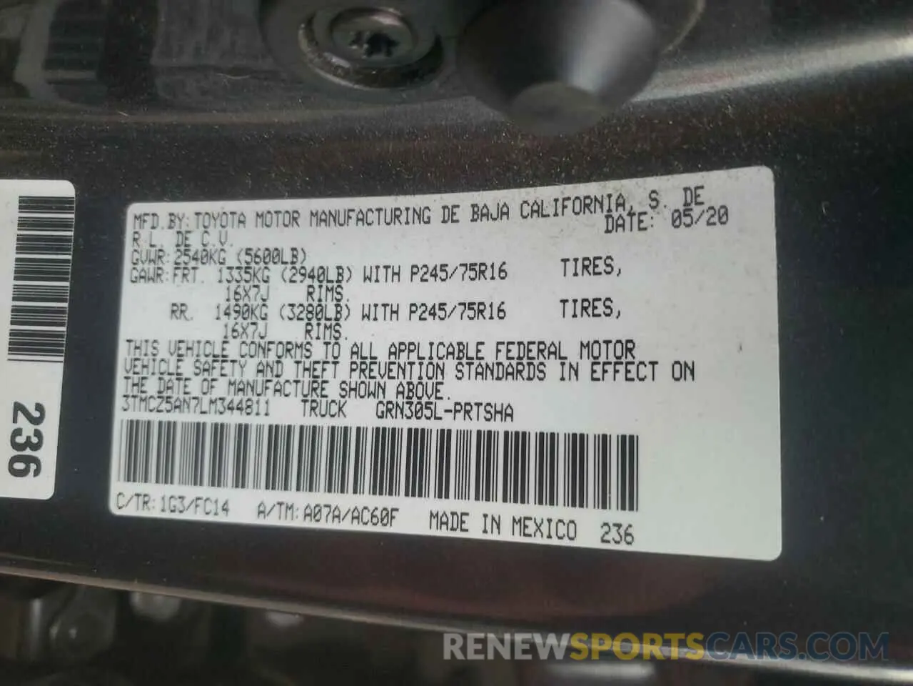 12 fotografías del automóvil dañado 3TMCZ5AN7LM344811 TOYOTA TACOMA 2020