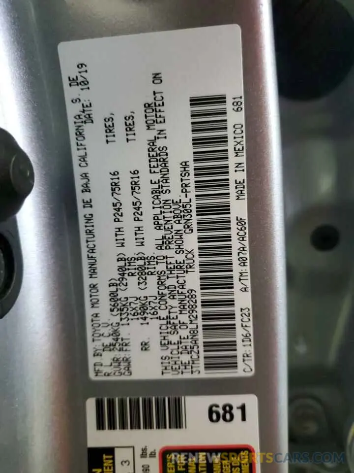 13 fotografías del automóvil dañado 3TMCZ5AN8LM298289 TOYOTA TACOMA 2020