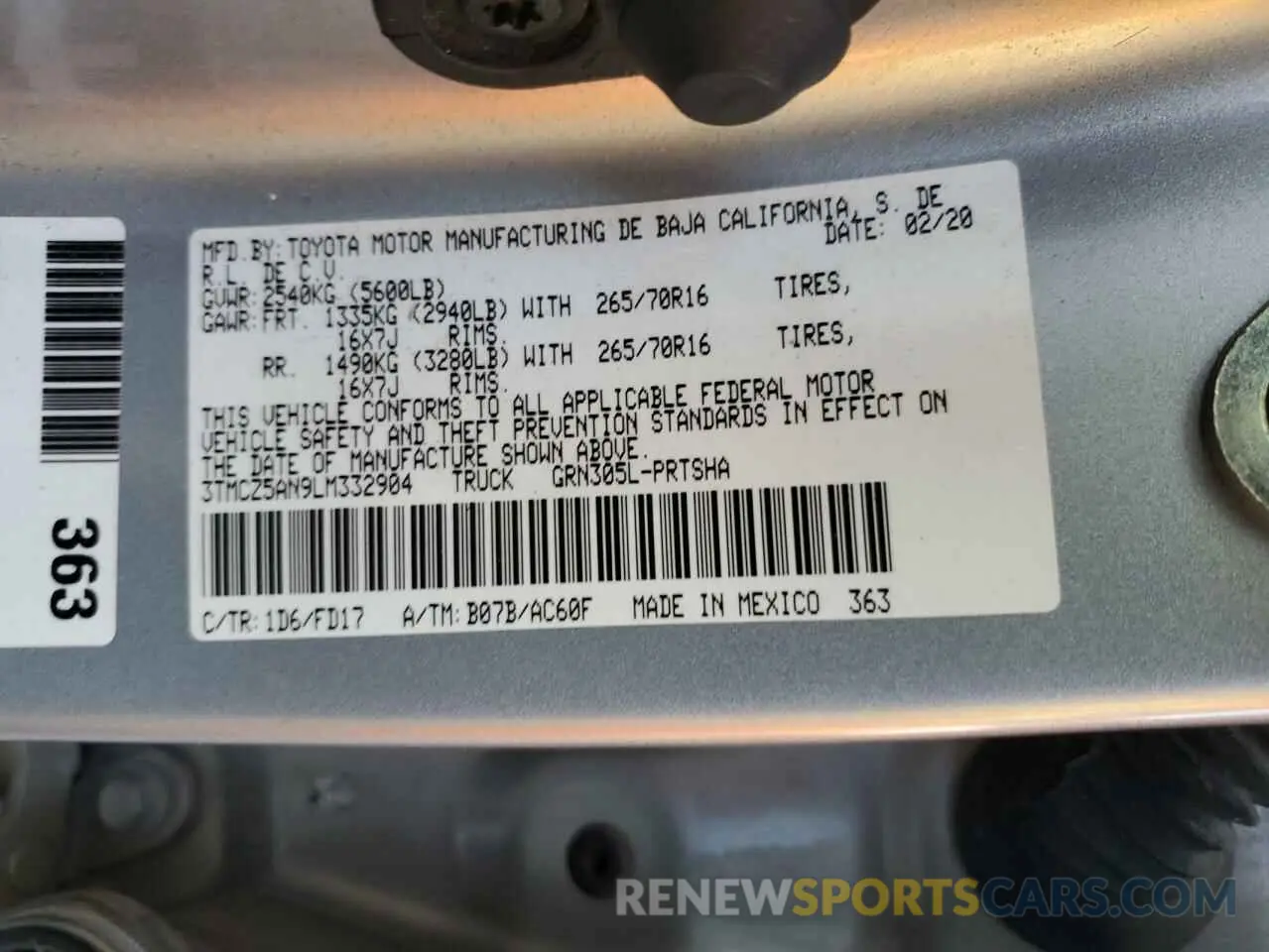 13 fotografías del automóvil dañado 3TMCZ5AN9LM332904 TOYOTA TACOMA 2020