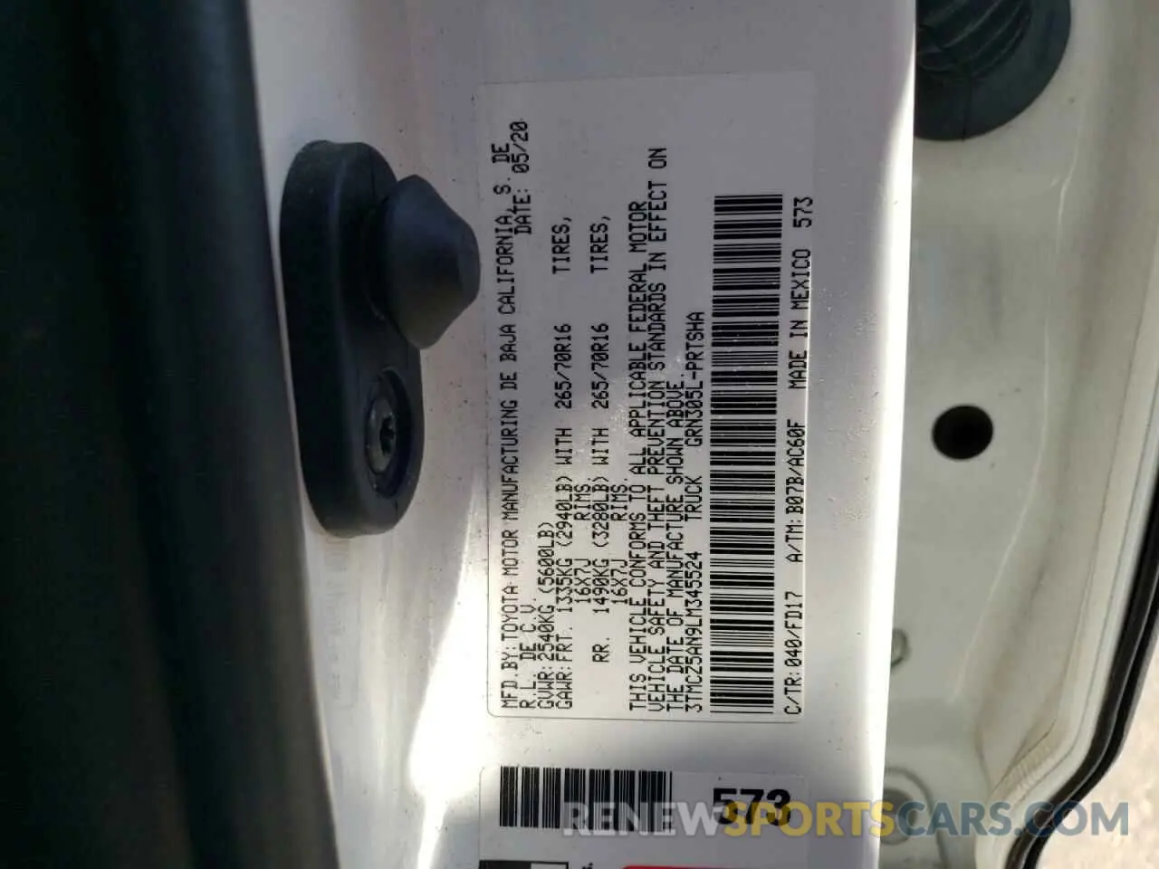 12 fotografías del automóvil dañado 3TMCZ5AN9LM345524 TOYOTA TACOMA 2020