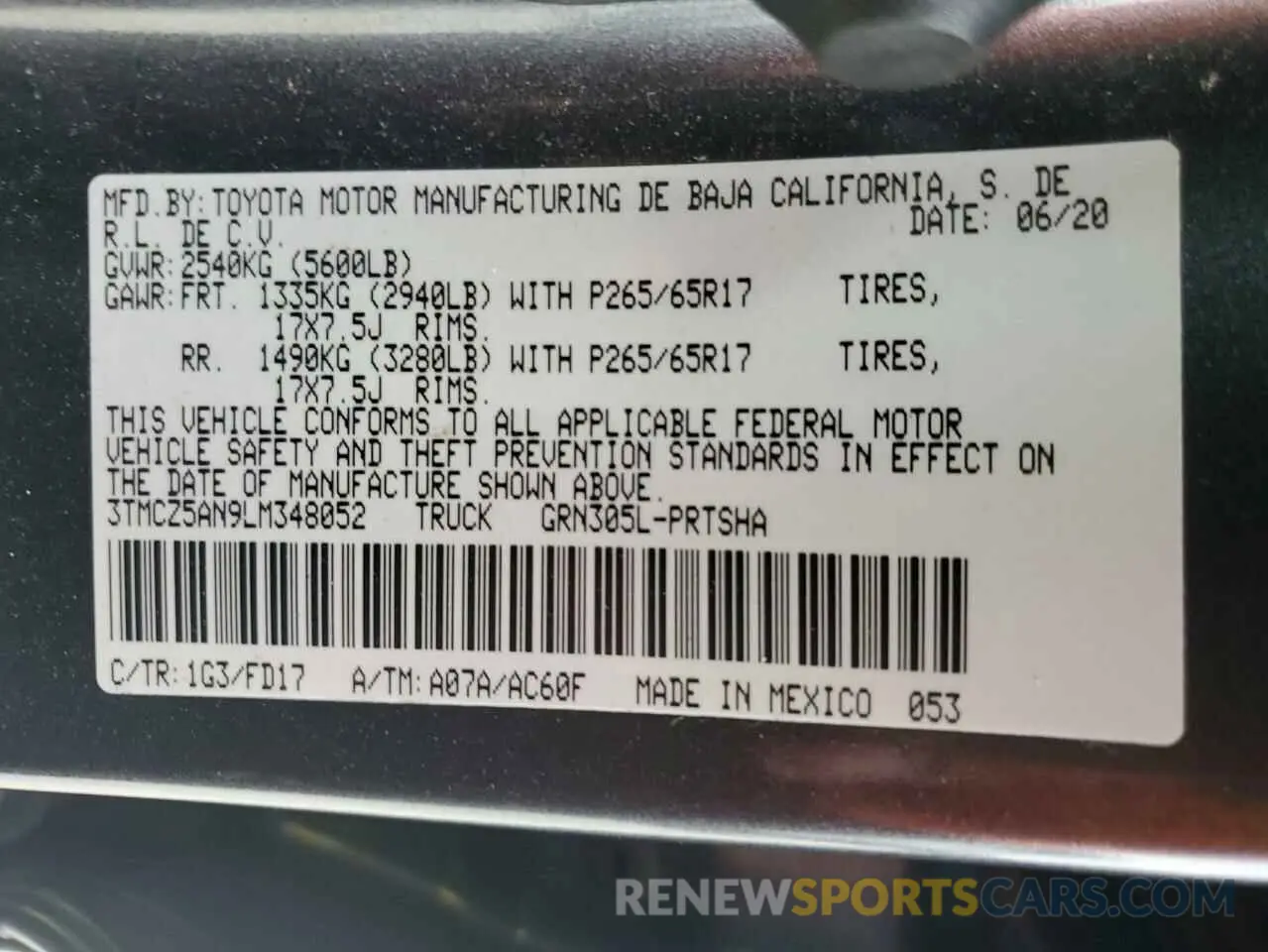 13 fotografías del automóvil dañado 3TMCZ5AN9LM348052 TOYOTA TACOMA 2020