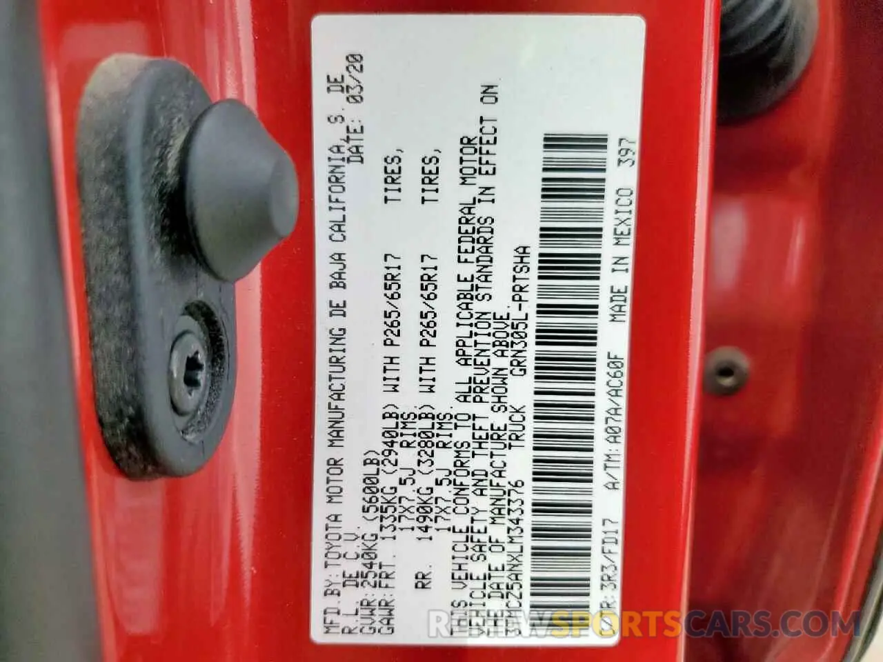 12 fotografías del automóvil dañado 3TMCZ5ANXLM343376 TOYOTA TACOMA 2020