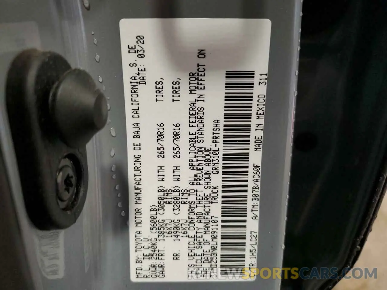 12 fotografías del automóvil dañado 3TMDZ5BN0LM091107 TOYOTA TACOMA 2020