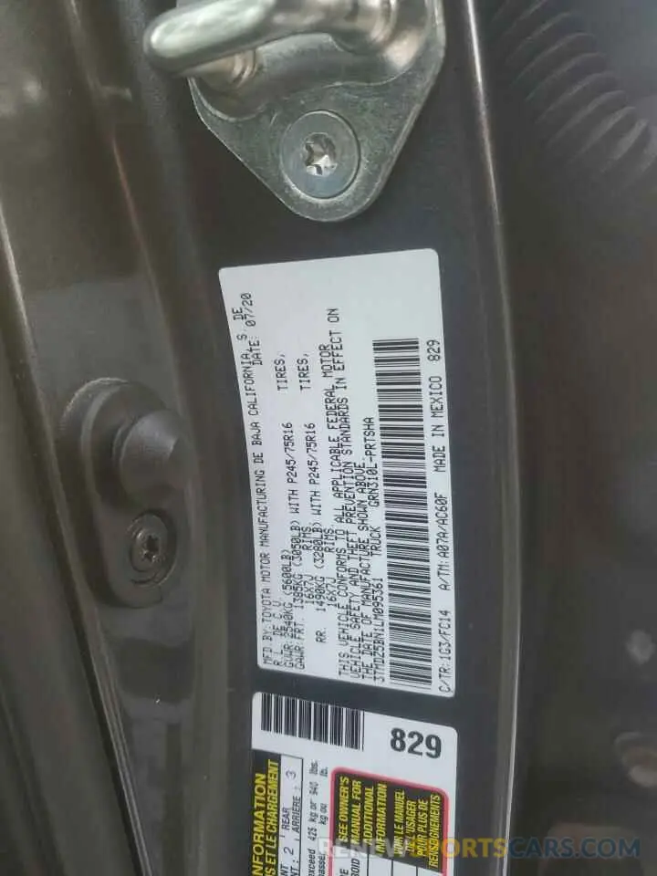 12 fotografías del automóvil dañado 3TMDZ5BN1LM095361 TOYOTA TACOMA 2020