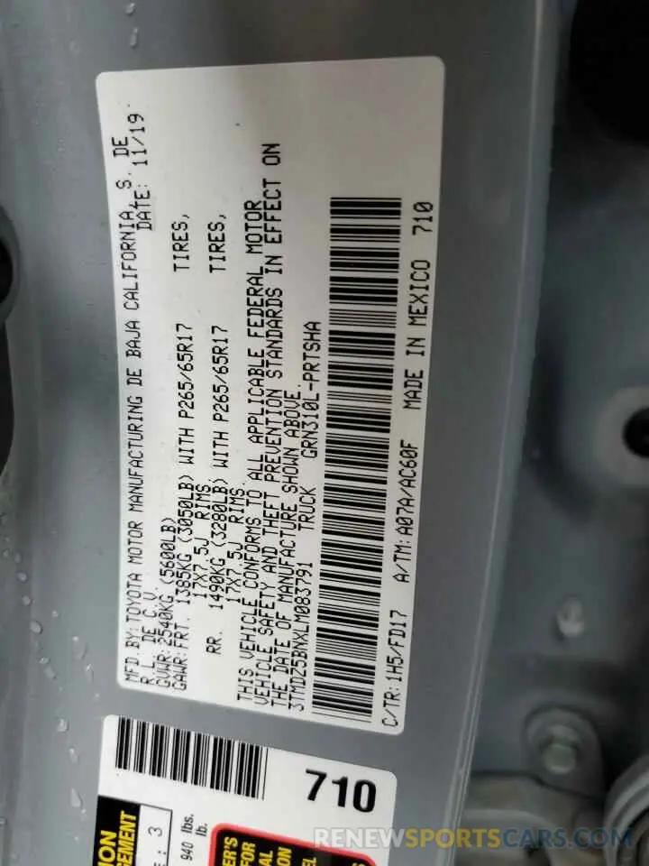 13 fotografías del automóvil dañado 3TMDZ5BNXLM083791 TOYOTA TACOMA 2020