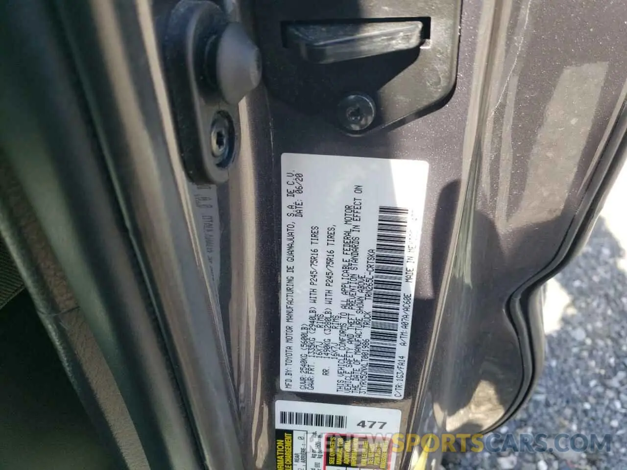 12 fotografías del automóvil dañado 3TYRX5GNXLT001986 TOYOTA TACOMA 2020