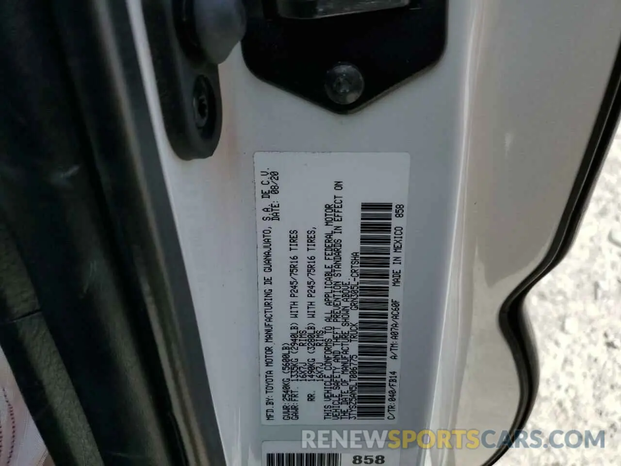 13 fotografías del automóvil dañado 3TYSZ5AN5LT006775 TOYOTA TACOMA 2020