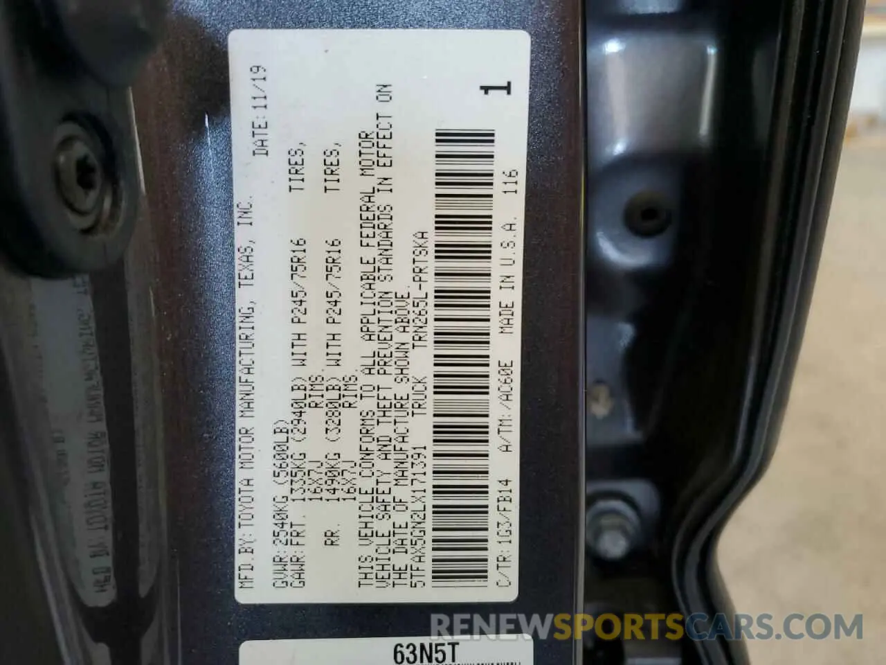 14 fotografías del automóvil dañado 5TFAX5GN2LX171391 TOYOTA TACOMA 2020