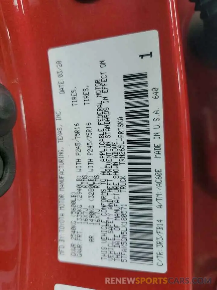 13 fotografías del automóvil dañado 5TFAX5GN5LX180571 TOYOTA TACOMA 2020