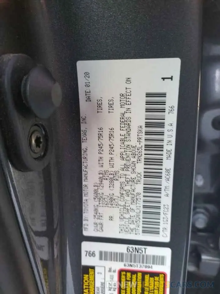 10 fotografías del automóvil dañado 5TFAX5GNXLX177570 TOYOTA TACOMA 2020