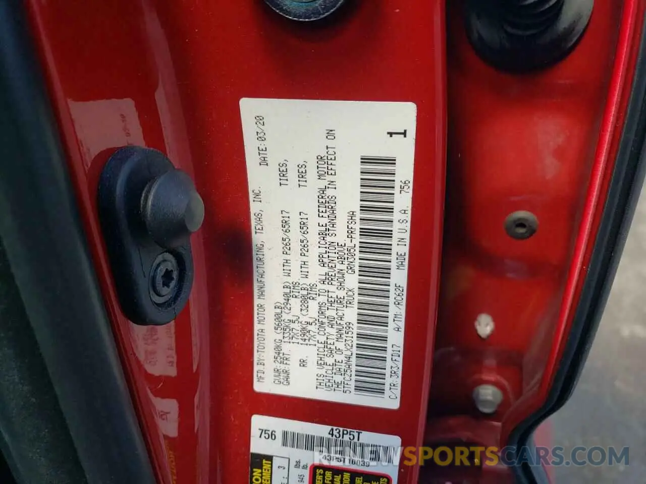 12 fotografías del automóvil dañado 5TFCZ5AN4LX231599 TOYOTA TACOMA 2020