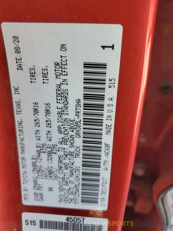 12 fotografías del automóvil dañado 5TFCZ5AN5LX241381 TOYOTA TACOMA 2020