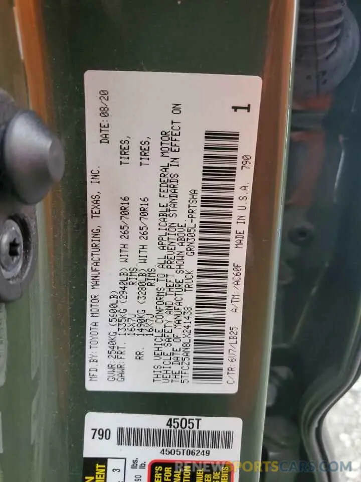 13 fotografías del automóvil dañado 5TFCZ5AN8LX241438 TOYOTA TACOMA 2020