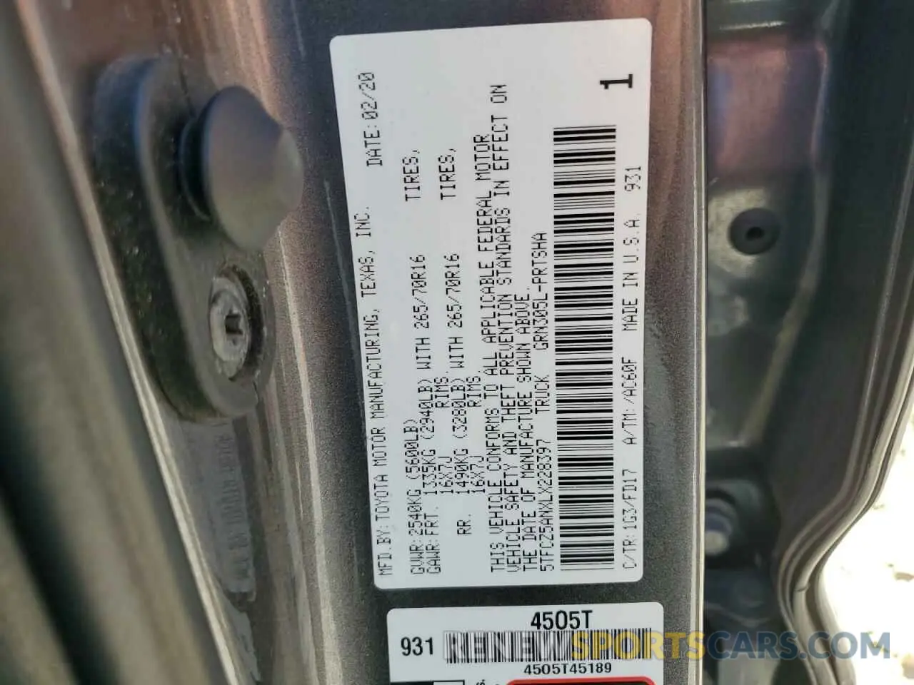 13 fotografías del automóvil dañado 5TFCZ5ANXLX228397 TOYOTA TACOMA 2020