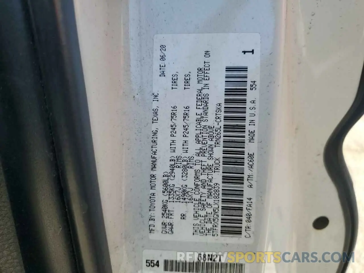 12 fotografías del automóvil dañado 5TFRX5GN5LX182839 TOYOTA TACOMA 2020