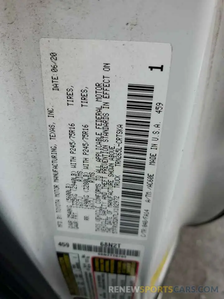 12 fotografías del automóvil dañado 5TFRX5GN7LX182972 TOYOTA TACOMA 2020