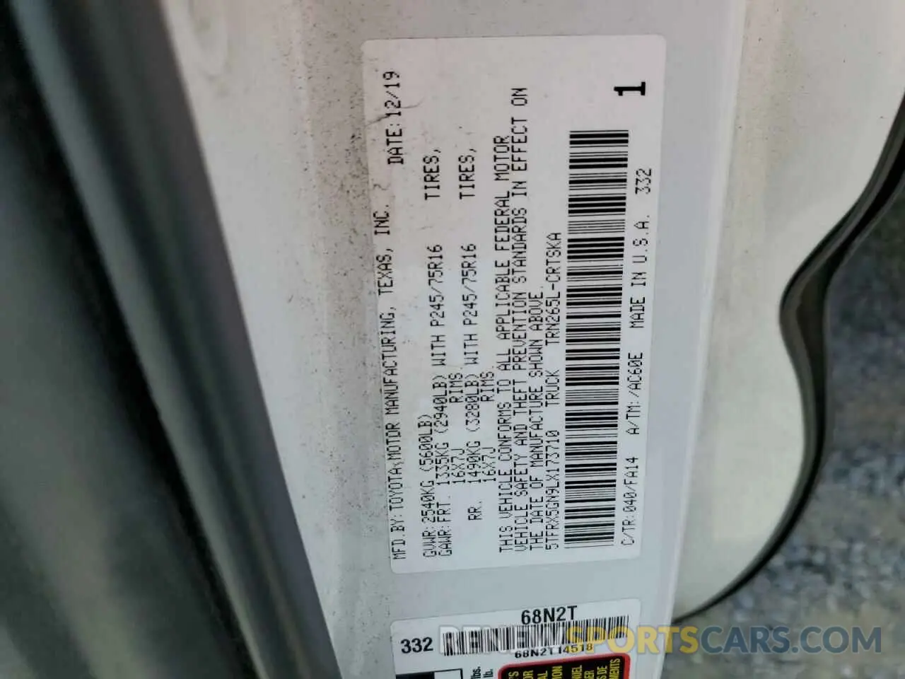 10 fotografías del automóvil dañado 5TFRX5GN9LX173710 TOYOTA TACOMA 2020