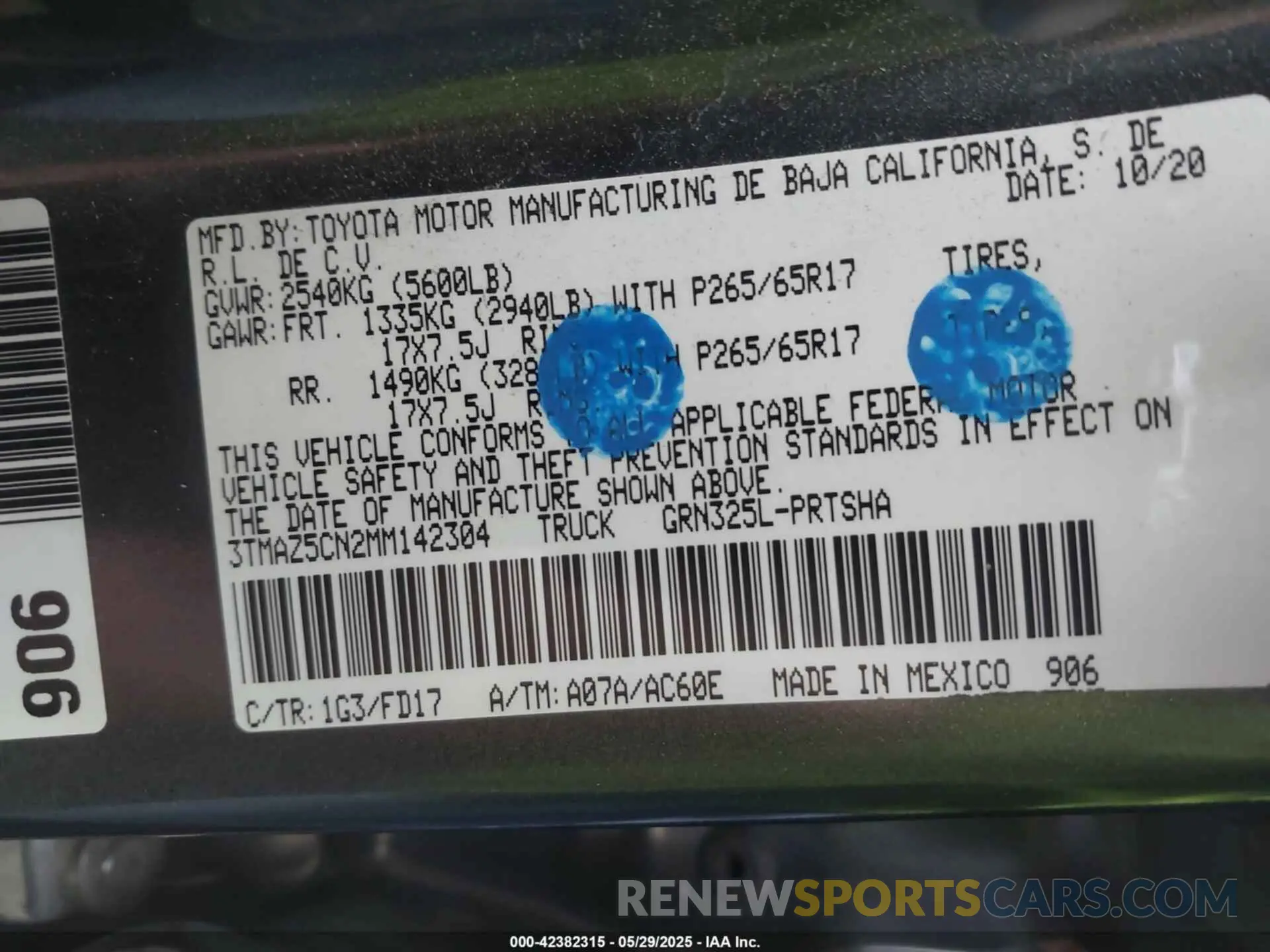 9 fotografías del automóvil dañado 3TMAZ5CN2MM142304 TOYOTA TACOMA 2021