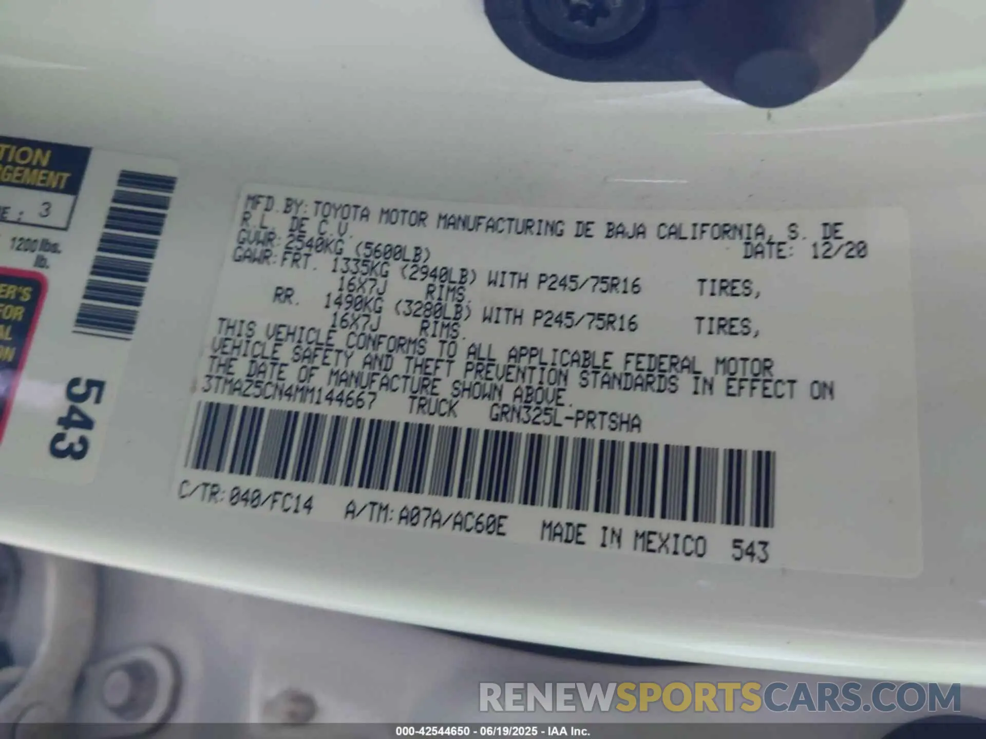 9 fotografías del automóvil dañado 3TMAZ5CN4MM144667 TOYOTA TACOMA 2021