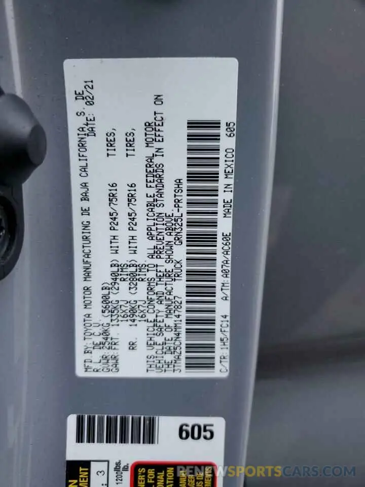 13 fotografías del automóvil dañado 3TMAZ5CN4MM147827 TOYOTA TACOMA 2021