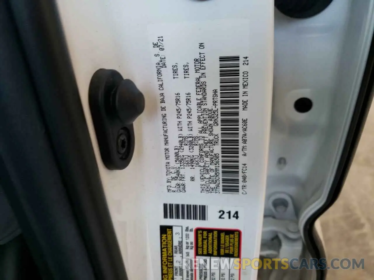 10 fotografías del automóvil dañado 3TMAZ5CN5MM156505 TOYOTA TACOMA 2021