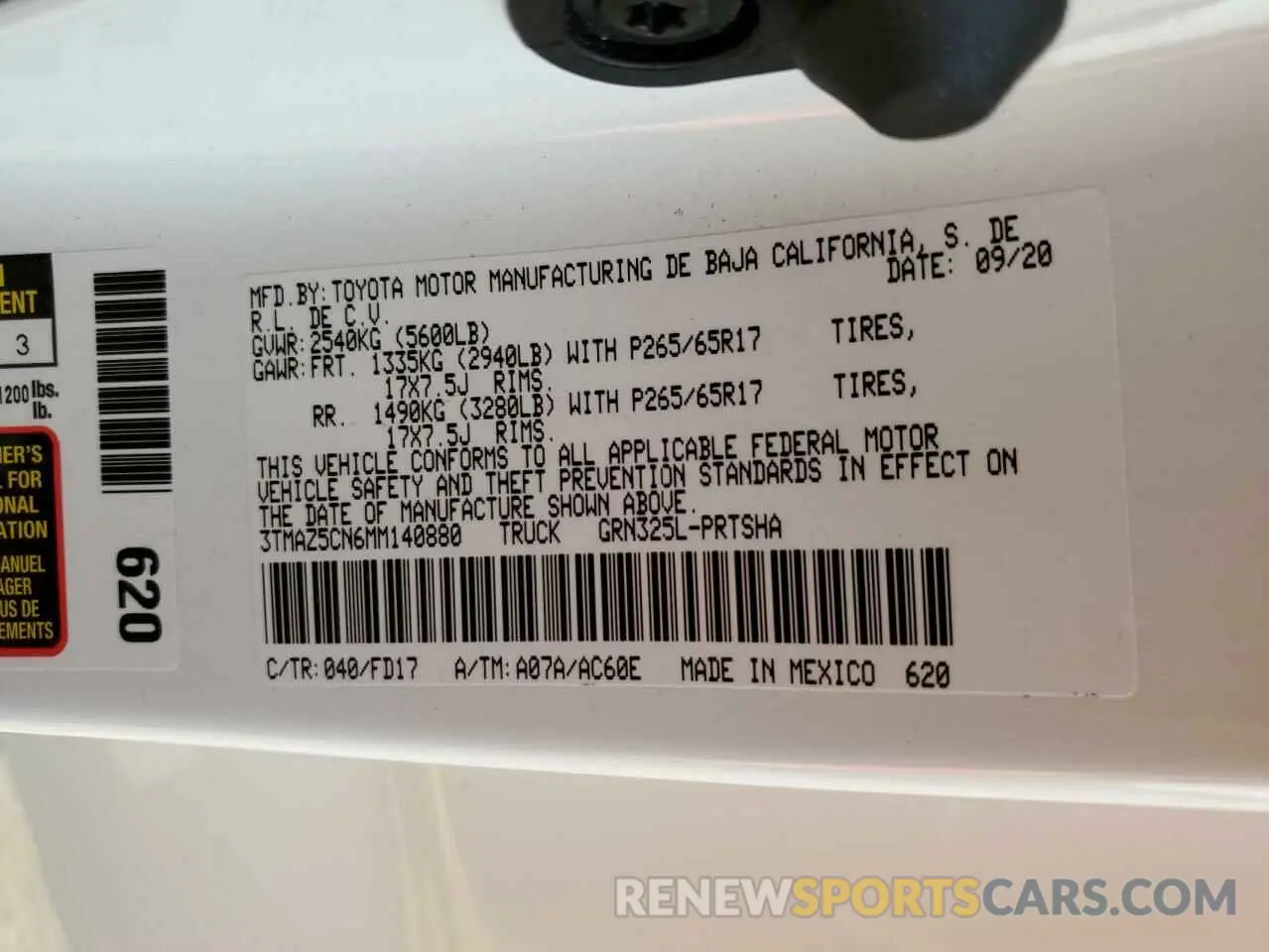 10 fotografías del automóvil dañado 3TMAZ5CN6MM140880 TOYOTA TACOMA 2021