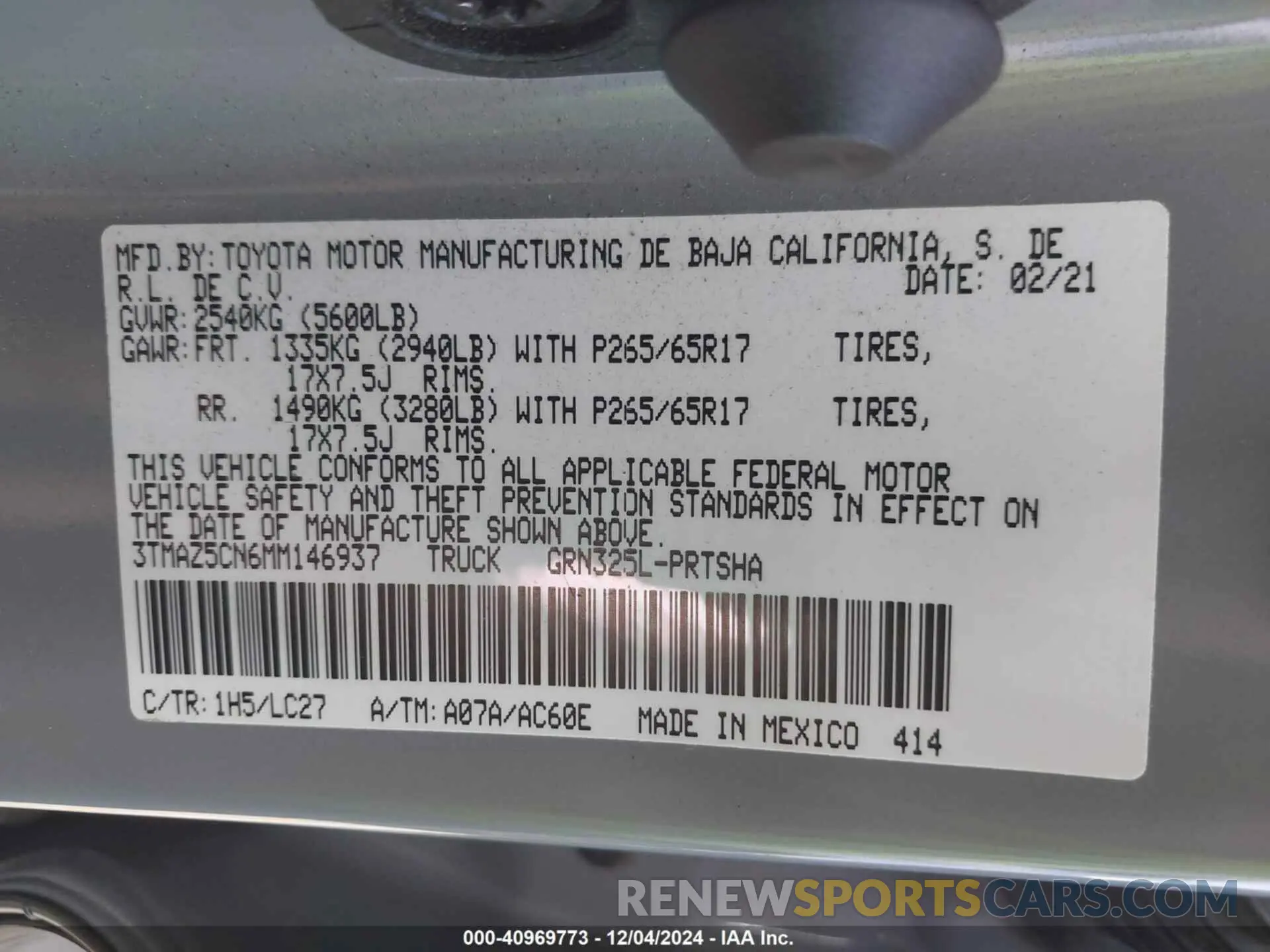 9 fotografías del automóvil dañado 3TMAZ5CN6MM146937 TOYOTA TACOMA 2021