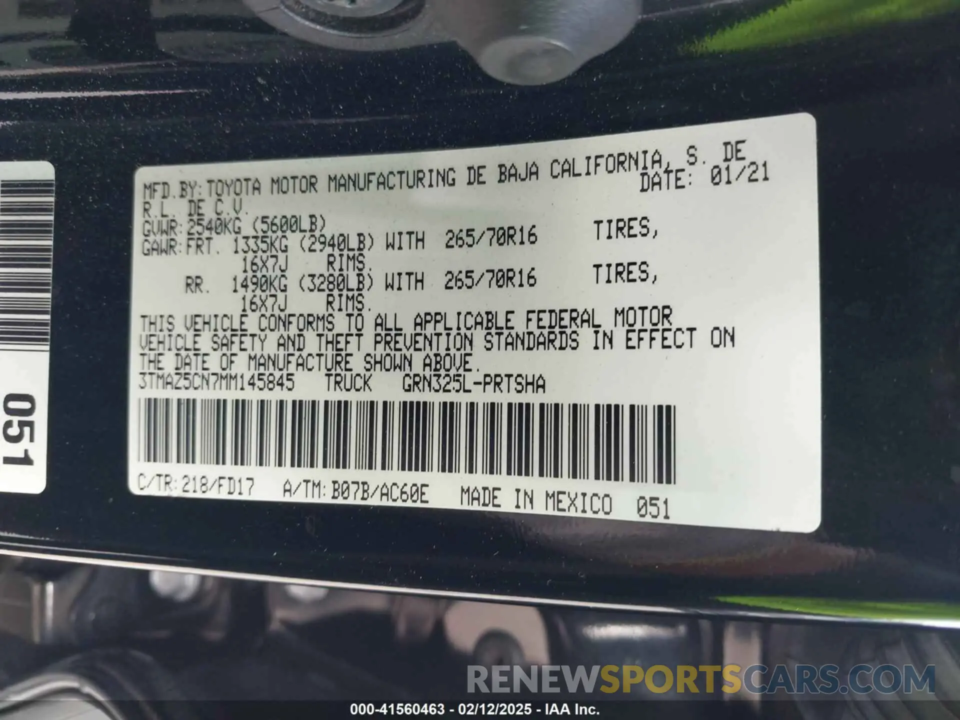 9 fotografías del automóvil dañado 3TMAZ5CN7MM145845 TOYOTA TACOMA 2021