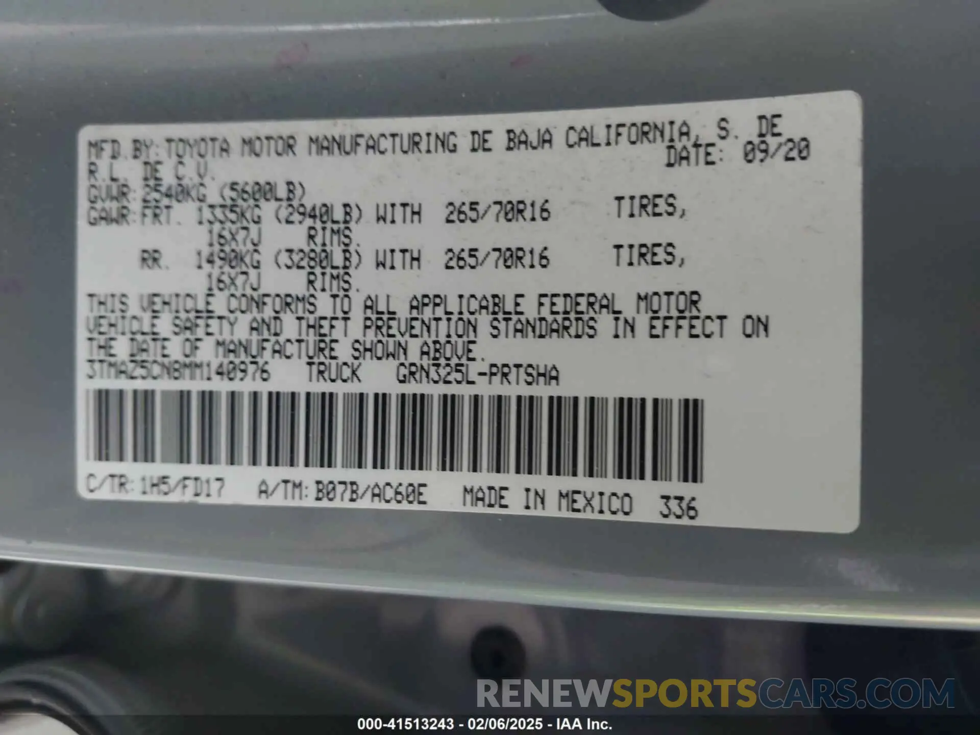 9 fotografías del automóvil dañado 3TMAZ5CN8MM140976 TOYOTA TACOMA 2021