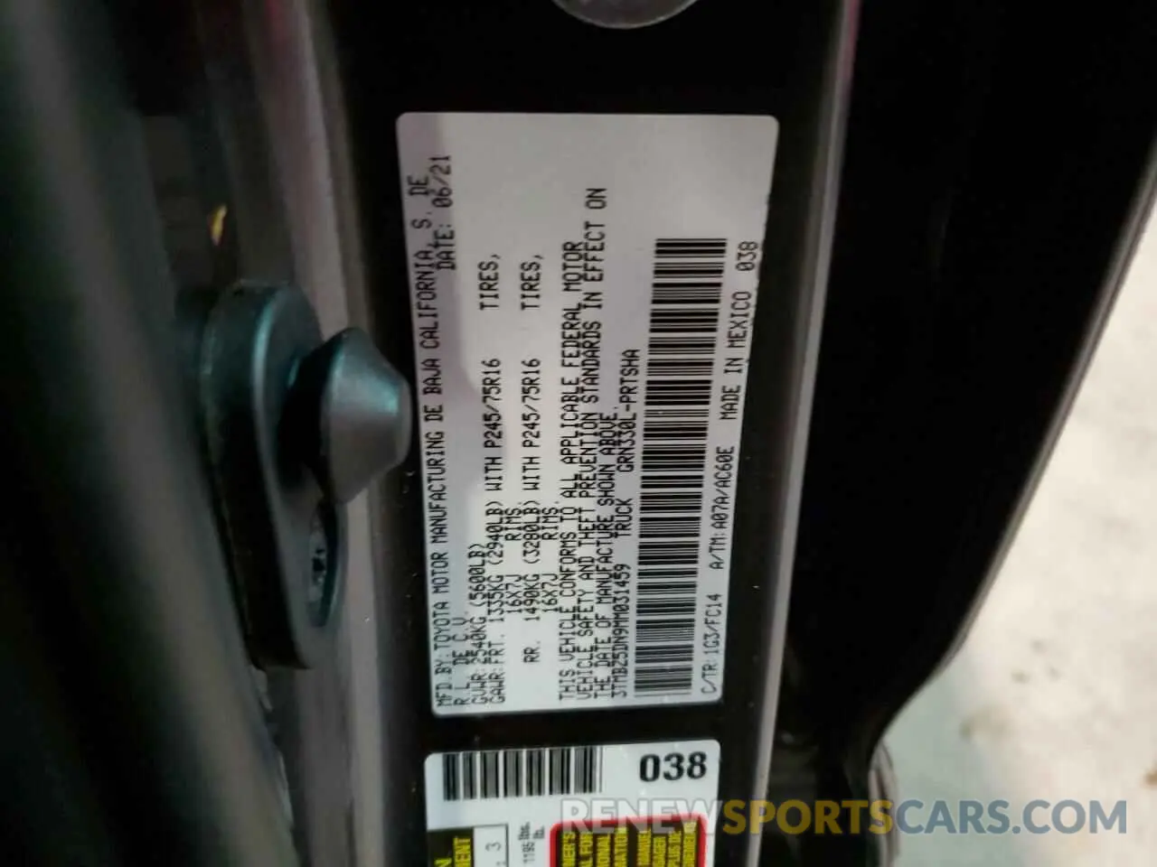 12 fotografías del automóvil dañado 3TMBZ5DN9MM031459 TOYOTA TACOMA 2021