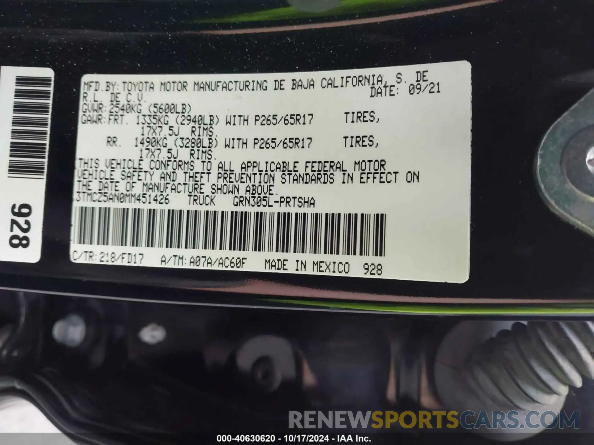 9 fotografías del automóvil dañado 3TMCZ5AN0MM451426 TOYOTA TACOMA 2021